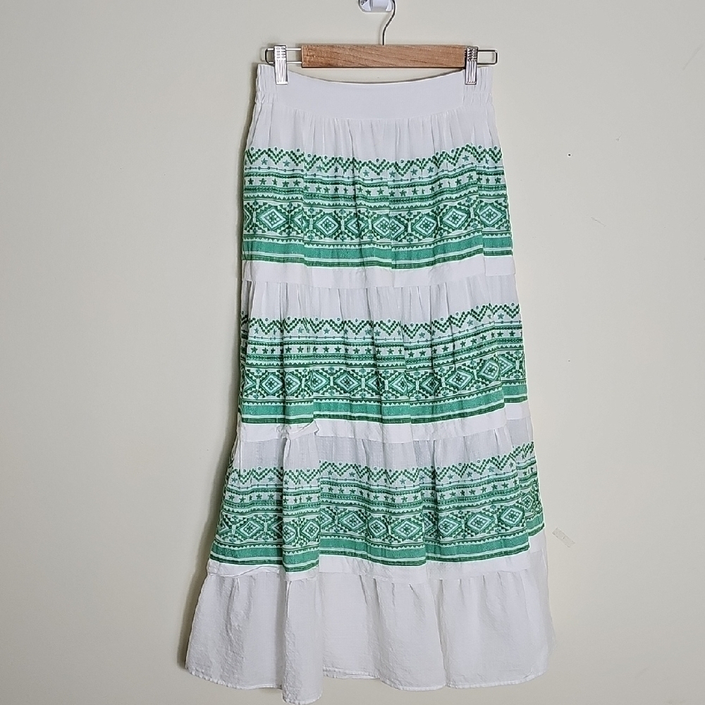 Maje White and Green Embroidered Women's Skirt Size 36